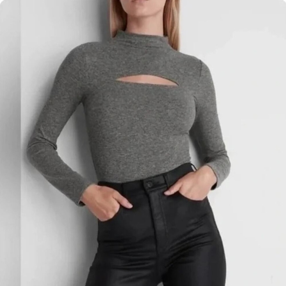 Express Charcoal Long Sleeve Cutout Bodysuit
